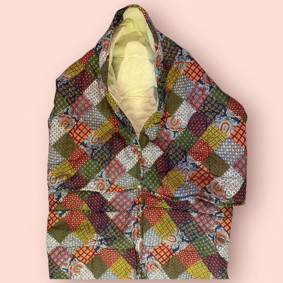 Vtg 70s Sleeping Bag Retro Patchwork Quilt Zipper Snaps Wearable Blanket Quilted - Picture 2 of 5